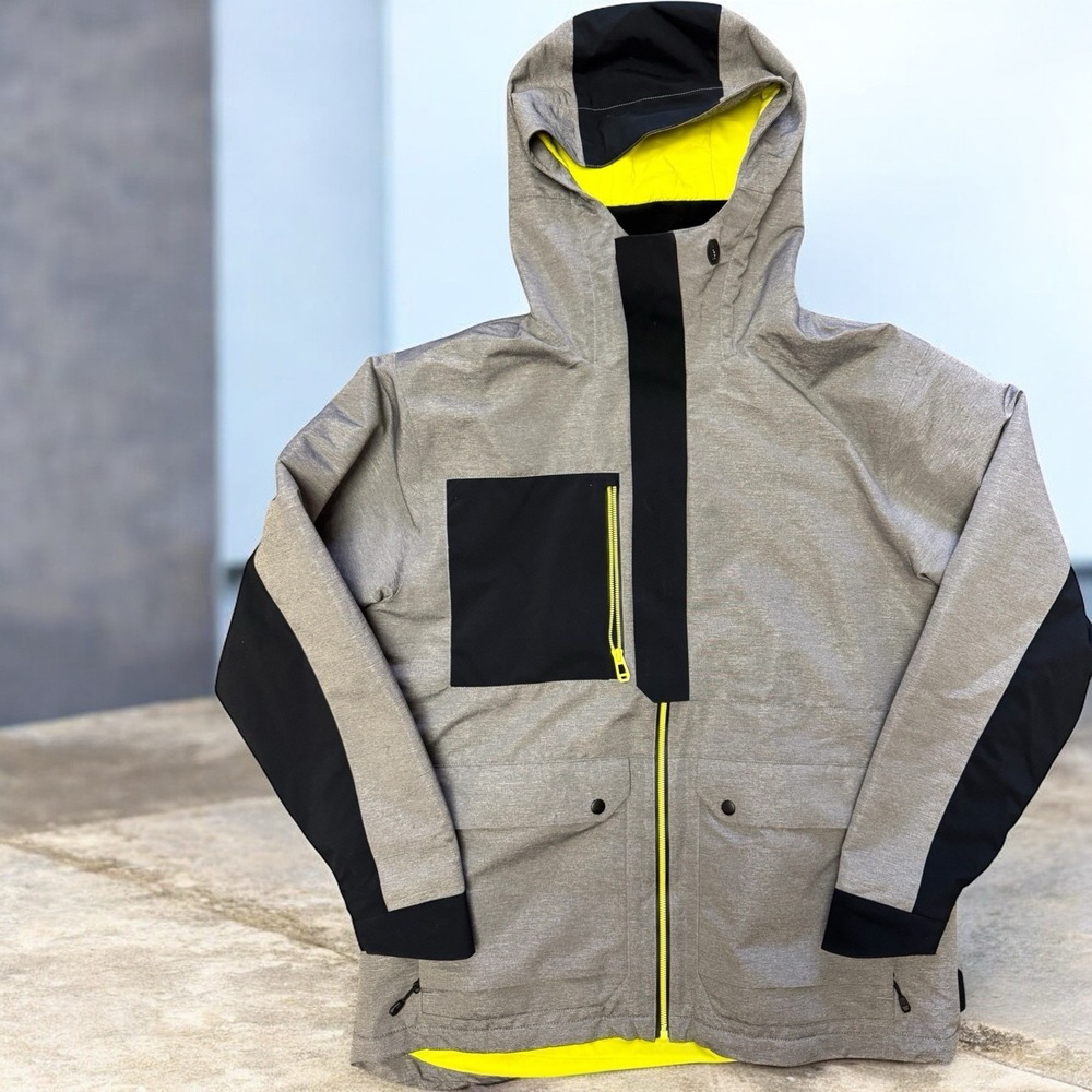 Body Glove Hooded Jacket Mens XL Gray Black Neon Yellow Full Zip